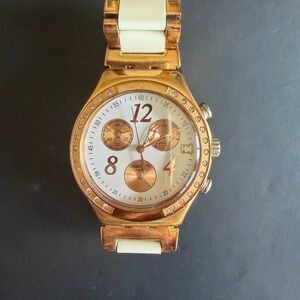 Swatch Irony women’s watch white ceramic and rose gold metal- Chronograph